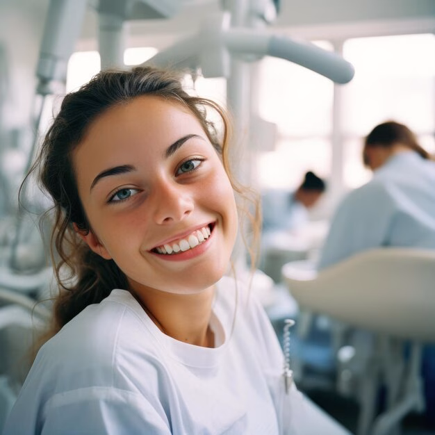 mujer-camisa-blanca-esta-sonriendo-felizmente-consultorio-dental_785351-5649